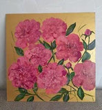 peonies on golden background, peonies oil painting original, peonies wall art