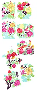 Paper Cuts Birds and Butterflies over Peony Flower Set 8 pcs 1 packet Lot