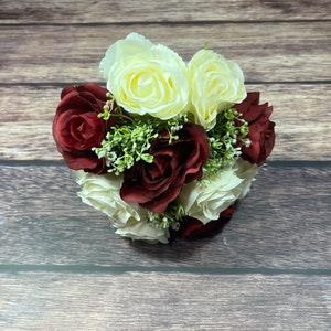 Dark Red And Ivory Rose Winter Wedding Bouquet - Artificial Silk Flowers For Wedding Anniversary Birthday | Claire De Fleurs