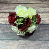Dark Red And Ivory Rose Winter Wedding Bouquet - Artificial Silk Flowers For Wedding Anniversary Birthday | Claire De Fleurs