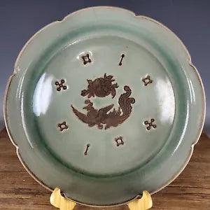 11.5" Old Song dynasty Porcelain ru kiln Phoenix peony Flower mouth Brush Washer