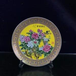 AS07 Old Chinese powder color porcelain gilded peony flowers pattern plate Qianl
