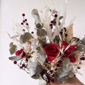 Red and sage bouquet/ dried and preserved/ wedding/ elopement/ photoshoot/decor/accessories/ hand tie/ bridal/ buttonhole/ hair/ corsage