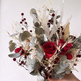 Red and sage bouquet/ dried and preserved/ wedding/ elopement/ photoshoot/decor/accessories/ hand tie/ bridal/ buttonhole/ hair/ corsage