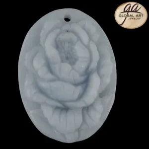 BI20008# Hand Carved Cameo Peony Flower Angelite Pendant Bead Gemstone