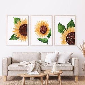 Set of 3 Sunflower Watercolour Yellow Native Floral Home Decor A5 A4 A3 A2 Prints