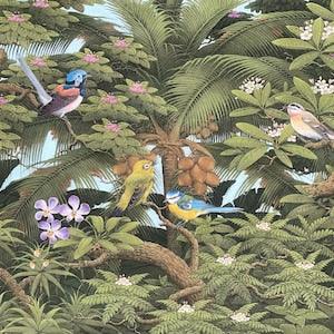 Green Nature Painting, Coconut Tree Art, Birds Painting, Original Painting on Canvas, Floral Painting, Tropical Wall Art, Bali Painting