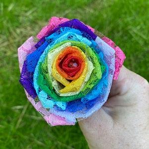 Rainbow Lace Roses with Stems, Lace Flower Bouquet, Lace Flowers, Lace Roses, 13th Wedding Anniversary Gift, Lace Gift for Her, Thirteenth