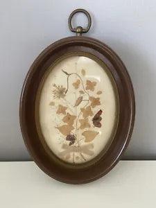 Vtg Pressed Dried Flowers Ornate Oval Plastic Picture Frame Neutral Ozark 8 x 6