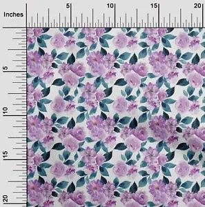 oneOone Cotton Poplin Fabric Watercolor Leaves & Peony Floral Print-Go0