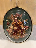 Vintage Cideart Dried Straw Flower Oval Convex Glass Frame BOHO Wall Art Belgium