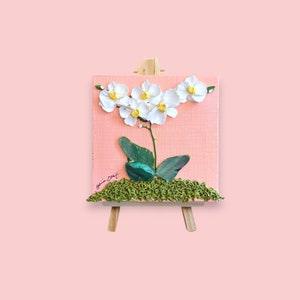Valerie - 4" Mini - Orchid Flowers with Easel - Acrylic Floral Painting - Bouquet - Wedding Gift - Home Decor