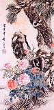 STUNNING ORIGINAL ASIAN ART CHINESE WATERCOLOR PAINTING-Peony flower tree