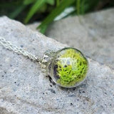 Moss Amethyst Necklace, Wife Valentine's Day Gift, Moss Jewelry, Terrarium Plant Necklace, Crystal Glass Ball Moss Necklace Nature Forest