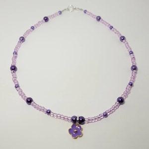 Purple Flower Necklace, Seed Bead Necklace, Purple Beaded Choker, Small Bead Necklace, Minimalist Jewelry, Dainty Necklace, Bead Jewelry