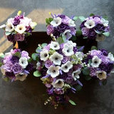 Light Purple Bridal Bouquets, Purple Rose Bridesmaids Bouquets, Real Touch Flowers, White Anemones, Lavender Lilac Wedding Bouquets