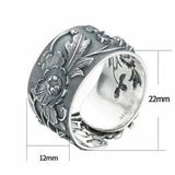 Women Peony Flower Ring Lady Adjustable Retro Rings Sterling Silver Jewelry 1Pc
