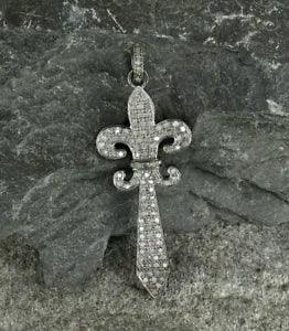 Pave Diamond Lily Pendant 925 Silver Diamond Fleur De Lis Charm Pendant Gift.