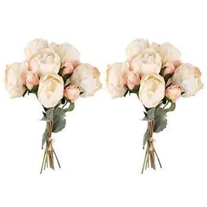 2 Bouquets Peonies Artificial Flowers, Vintage Peonies 18pcs Fake White