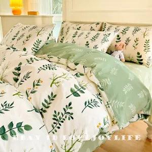 3-4PCS 100% Cotton Cartoon Floral Bedding Set Pillowcases Quilt Duvet Cover Cute