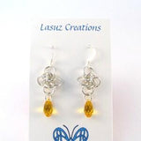 Sterling Silver Persephone Chainmaille Earrings with Sunflower Swarovski Crystals