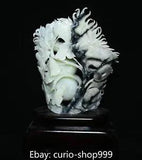Unique 100% Pure Natural Xiu Jade Carving Magpie Bird Peony Flower Basket Statue