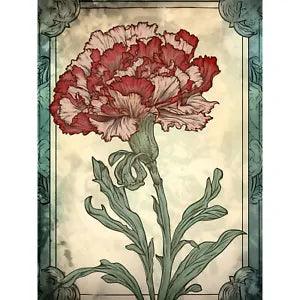 Red Carnation Flower Bloom Watercolour Art Nouveau Huge Wall Art Poster Print