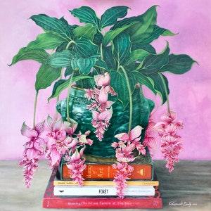 ELEVATION - Medinilla Magnifica Plant on Stack of Books