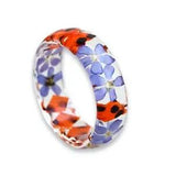 Tiger Lily Resin Ring with Pressed Flowers, Purple Forget-Me-Not and Gold Flakes