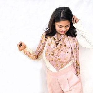 Eco-printed Orchid Bloom Silk Square Scarf / Plant Dyed Square Scarf / Naturally Dyed Scarf