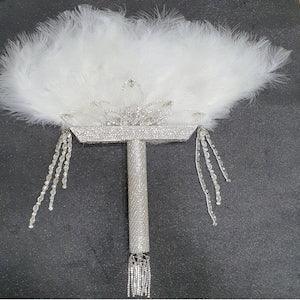 Wedding feather fan, Brides Ostrich fan, Wedding Hand fan Crystals, Feather Fan bouquets, swarovski crystals fan holder