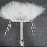 Wedding feather fan, Brides Ostrich fan, Wedding Hand fan Crystals, Feather Fan bouquets, swarovski crystals fan holder
