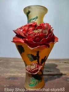 8.8" Marked Old Chinese Glaze Paintings Dynasty Palace Peony Flower Bottle Vase