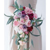 Cascade Wedding Bouquet, Fuchsia and Blush Pink Bridal Bouquet, Rustic Wedding Flower, Made with Rose and Peonies