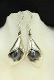 Arum Lily Dangle Earrings Flower Silver Grey Baroque Pearl Tibetan Silver 1.75"