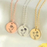 Custom Birth Flower Bouquet Necklace, Engraved Flower Necklace, Personalized Gift, for Grandma or Mother, Gift for Women, Mother's Day Gift