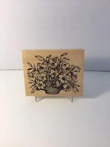 PSX K-1627 FLORAL LILY BASKET WOOD RUBBER STAMP MADE IN USA 1995