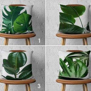 Rubber Tree Monstera Throw Pillow Covers, Green Leaves Plants Cushion Cover, Leaf Lumbar Pillow Cases, Any Size Pillow, Cover Only, 18x18
