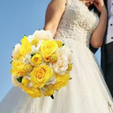 Yellow Ivory Bridal Bouquet Roses Craspedia Tulips - Add Bridesmaid Bouquets Wedding Corsages Boutonnieres Flower Crown Arch Flowers & More!