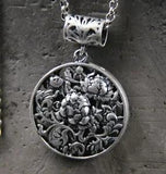 B25 Pendant Filigree Flowers Peony Fine Silver 990
