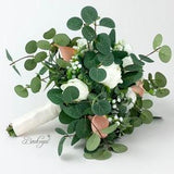 CHOOSE RIBBON COLOR - White Ivory Peony, Ranunculus, Blush Calla Lily, Baby??s Breath, Eucalyptus, Greenery Bridesmaid Bouquet, Wedding