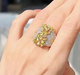 Simulated Yellow Diamond CZ Silver Plated Ring Adjustable Turkish Calla lily
