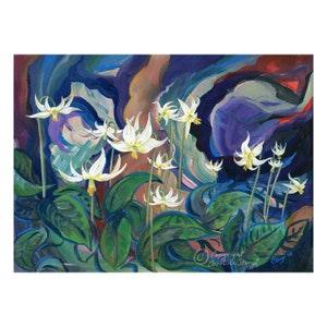 Giclee print, Fawn Lilies, acrylic painting, botanicals, forest, flowers painting, forest art, wildflower art, spring painting, plants art