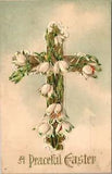 Easter Postcard Cross Covered in Easter Lily's A Peaceful Easter