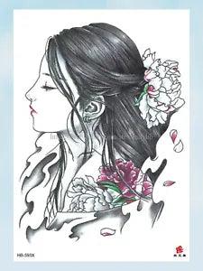 Skin art waterproof sexy girl peony flower large 8.25" temporary tattoo