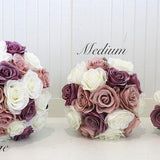 Wedding Bouquets Dusty Rose Mauve and Ivory, Artificial Rose Bouquet for, Bride and Bridesmaids, Bouquet Packages For Wedding, rose Bouquet