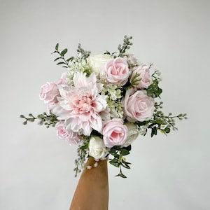 Blush & Greenery Bridal Bouquet 12" Artificial/ Pastel Pink Bouquet / Pink Wedding Bouquet / Rustic Eucalyptus Bouquet/ Dusty Rose Bouquet