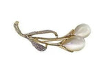 Lily Flower Pin Brooch with Clear Crystals and White Cats Eye Stone New
