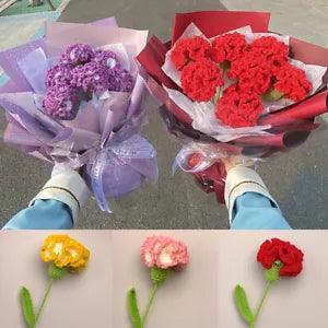 10Pcs Knitted Carnation Flower Bouquet Crochet Woven Artificial Fake Flowers