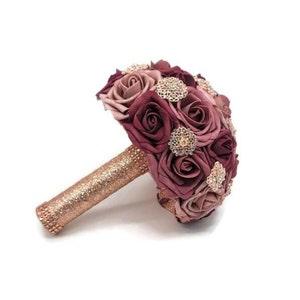 Burgundy,Mauve,and Dusty Rose Brooch Bridal Bouquet, Bridesmaid Bouquet,or Toss Available in 27 colors, Boutonnieres and Corsages Available